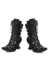 Ellie Shoes Ellie 301 ROSITA 3" Witch Bootie With Buckles in Black Faux Leather
