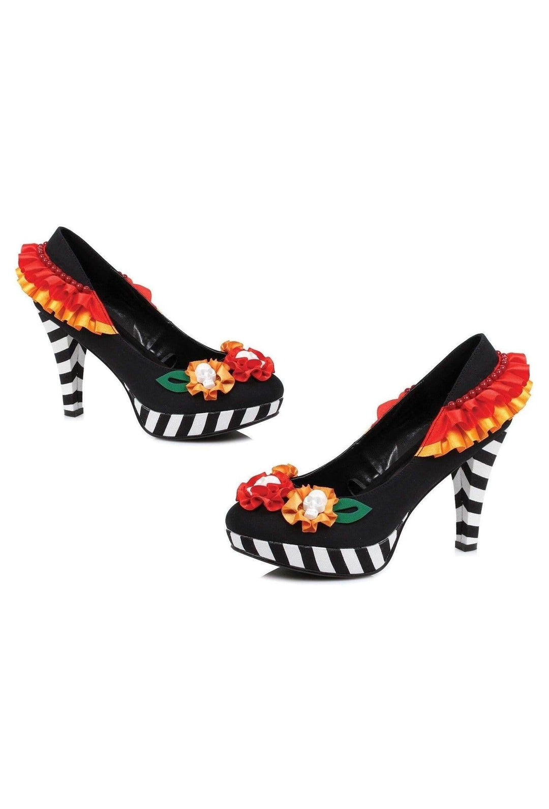 Ellie Shoes Ellie 414 DIA 4" Heel Flower W/ Skull Pump in Multi Fabric