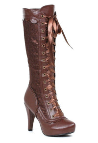 Ellie Shoes Ellie 414 MARY 4" Heel Lace up Victorian Boot in Brown Fabric from SexyShoes.com