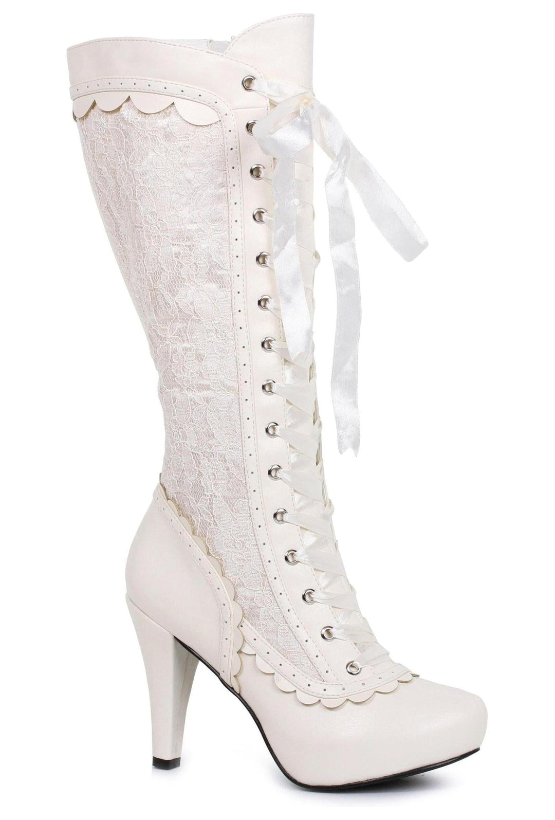 Ellie Shoes Ellie 414 MARY 4" Heel Lace up Victorian Boot in White Fabric from SexyShoes.com