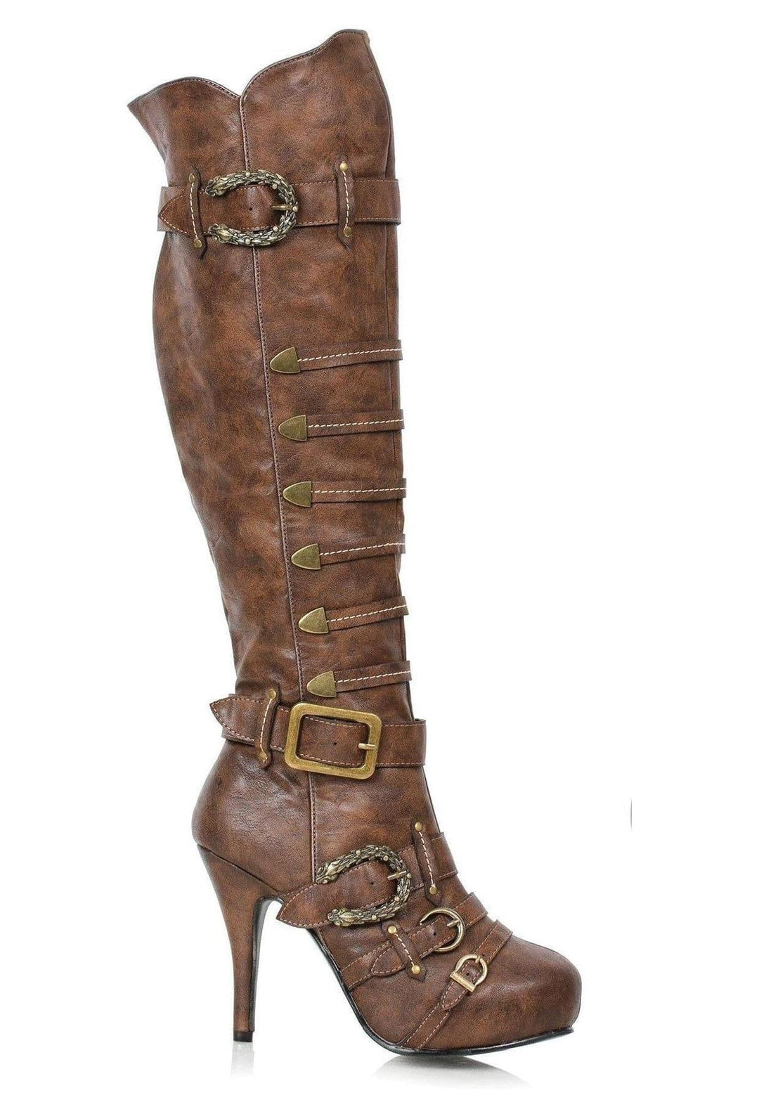 Ellie Shoes Ellie 421 RUMI 4" Knee High Pirate Boot in Brown Faux Leather from SexyShoes.com