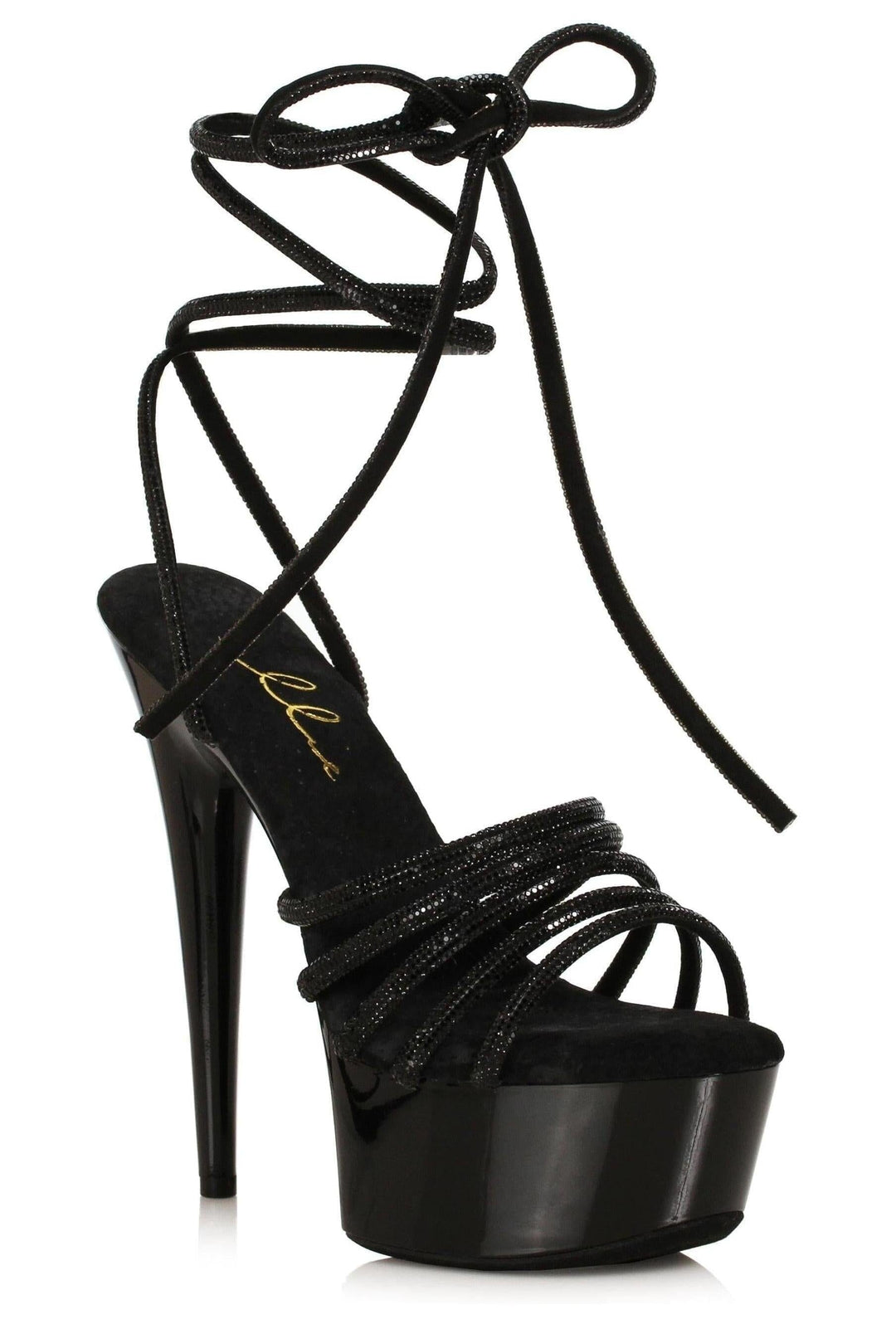Ellie Shoes Ellie 609 LUSH 6" Rhinestone Strap Sandal in Black Faux Leather from SexyShoes.com