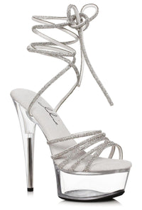 Ellie Shoes Ellie 609 LUSH 6" Rhinestone Strap Sandal in Silver Faux Leather from SexyShoes.com