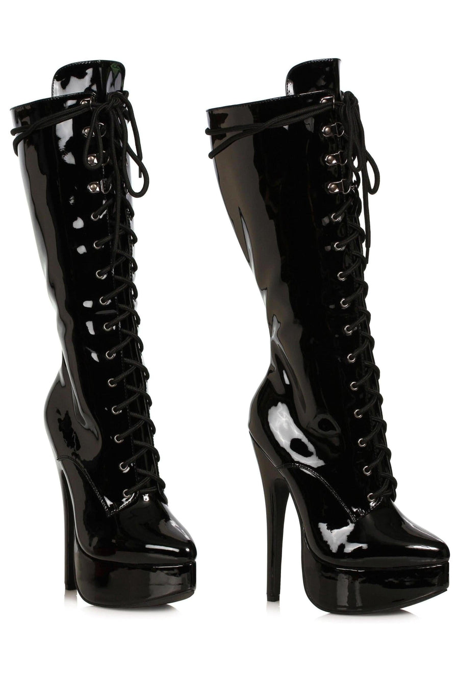 Ellie Shoes Ellie 652 COUNTESS 6.5" Lace Up Knee Boot in Black Faux Leather