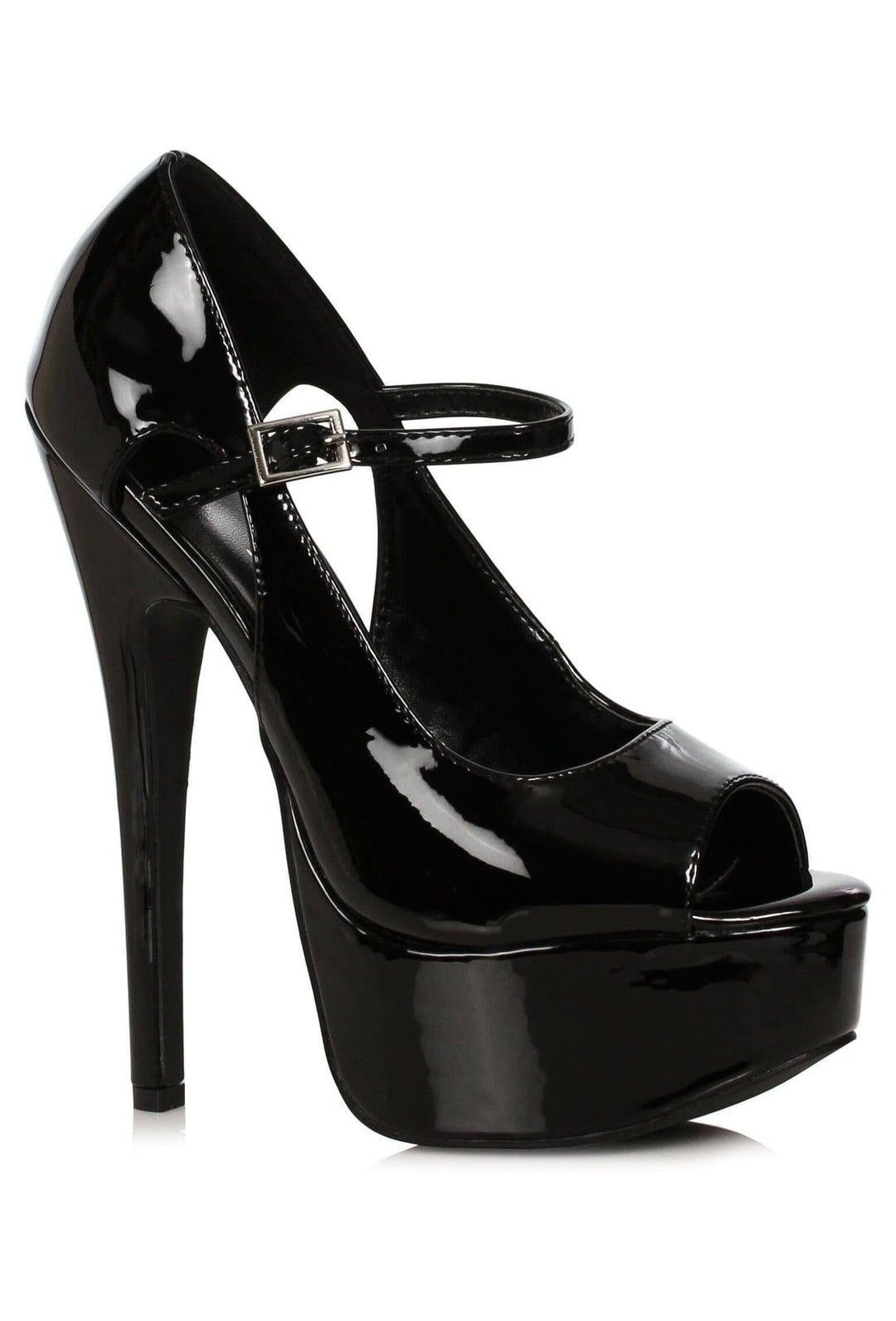 Ellie Shoes Ellie 652 HALLEY 6.5" Open Toe Pump in Black Patent from SexyShoes.com