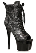 Ellie 709-ADDER 7" Lace Up Bootie With Metallic Snake Print