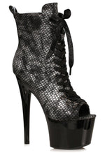 Ellie 709-ADDER 7" Lace Up Bootie With Metallic Snake Print