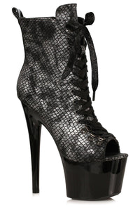 Ellie Shoes Ellie 709 ADDER 7" Lace Up Bootie With Metallic Snake Print in Grey Faux Leather from SexyShoes.com
