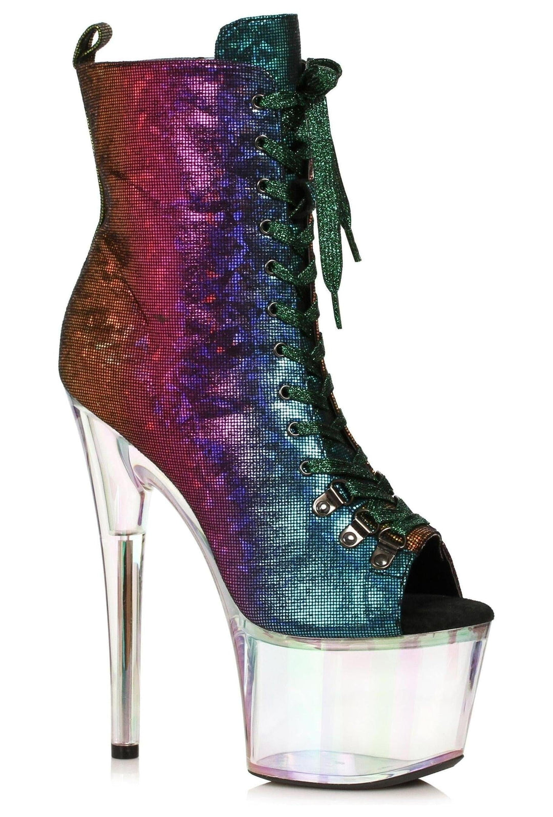 Ellie Shoes Ellie 709 AMY 7" Lace Up Bootie With Rainbow Tinted Platform in Rainbow Faux Leather from SexyShoes.com