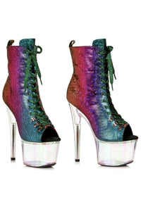 Ellie Shoes Ellie 709 AMY 7" Lace Up Bootie With Rainbow Tinted Platform in Rainbow Faux Leather