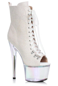 Ellie Shoes Ellie 709 AMY 7" Lace Up Bootie With Rainbow Tinted Platform in White Faux Leather from SexyShoes.com