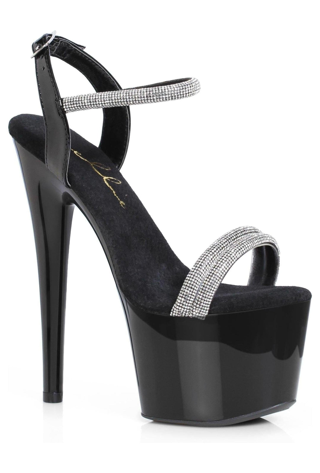 Ellie Shoes Ellie 709 AURELLI 7" Rhinestone Strap Sandal in Black Faux Leather from SexyShoes.com