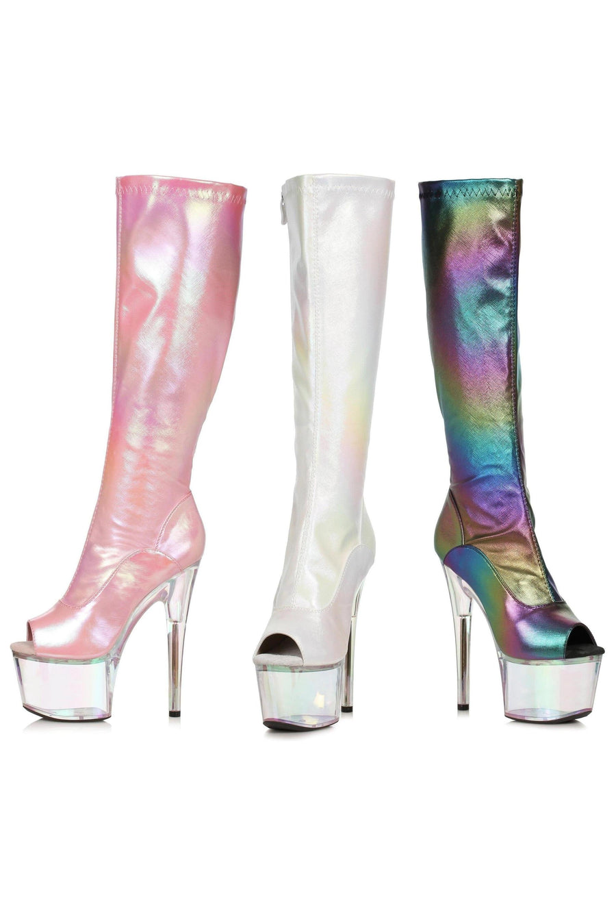 Ellie Shoes Ellie 709 BRANDY 7" Iridescent Knee High Boot With Rainbow Tinted Platform in Rainbow Faux Leather