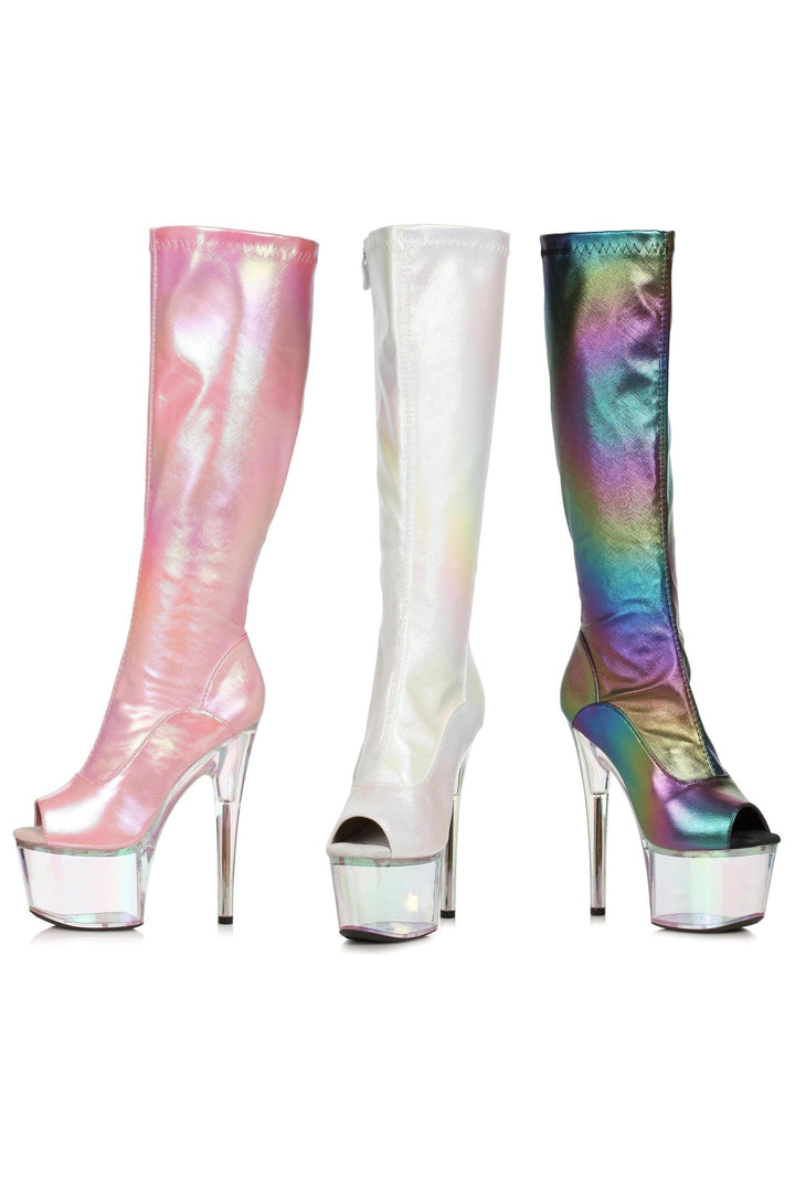 Ellie 709-BRANDY 7" Iridescent Knee High Boot With Rainbow Tinted Platform