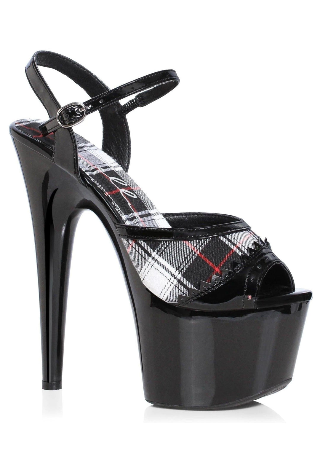 Ellie Shoes Ellie 709 BRITNEY 7" Plaid Sandal in Black Fabric from SexyShoes.com