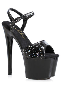 Ellie Shoes Ellie 709 CELESTE 7" Sandal With Star Details in Black Faux Leather from SexyShoes.com
