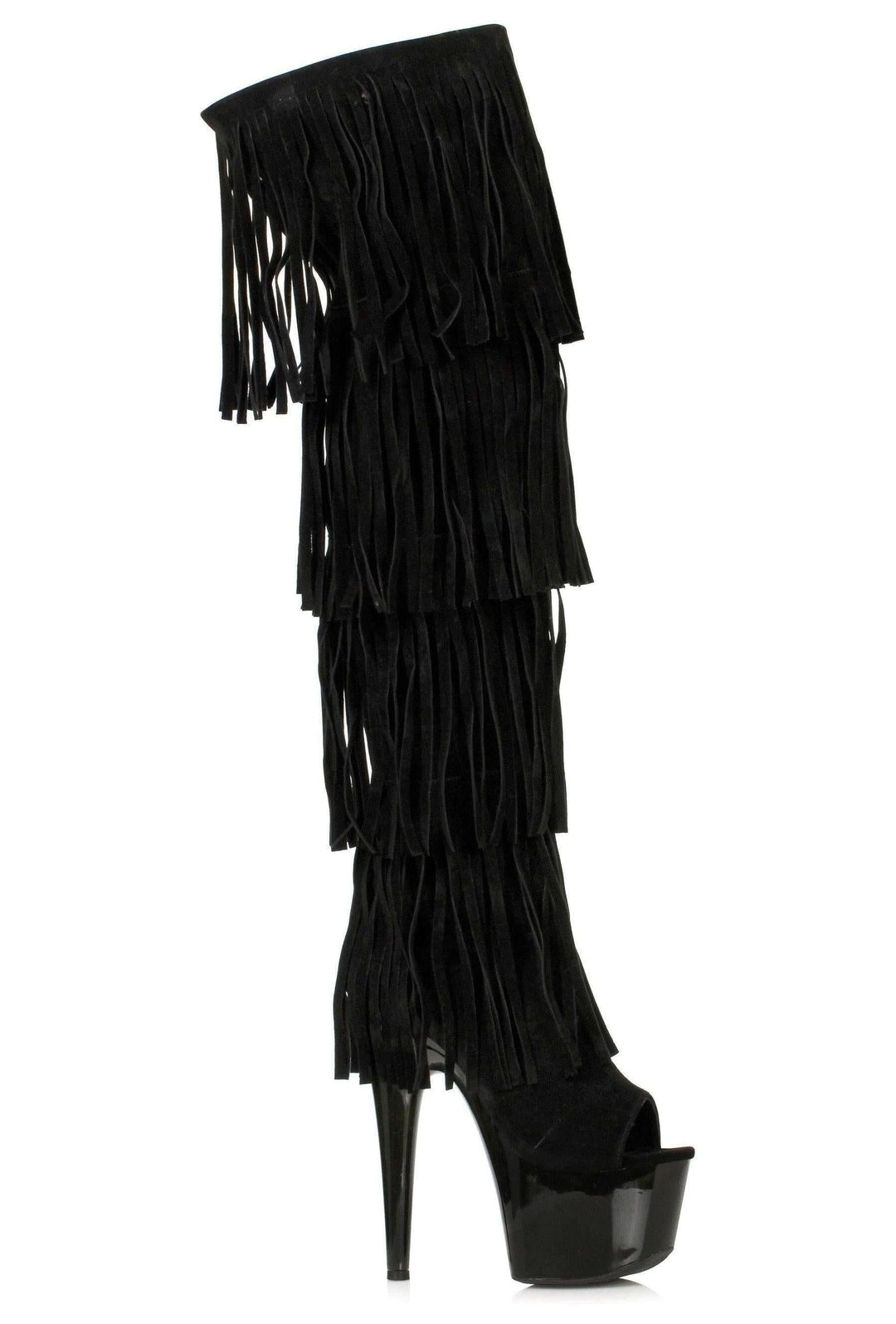 Ellie Shoes Ellie 709 SEQUOIA 7" Platform Thigh High Fringe Boot in Black Faux Suede from SexyShoes.com