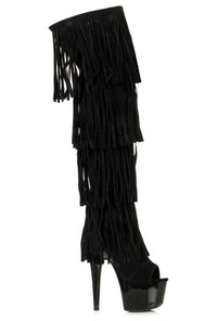Ellie Shoes Ellie 709 SEQUOIA 7" Platform Thigh High Fringe Boot in Black Faux Suede from SexyShoes.com