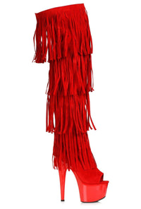 Ellie Shoes Ellie 709 SEQUOIA 7" Platform Thigh High Fringe Boot in Red Faux Suede from SexyShoes.com