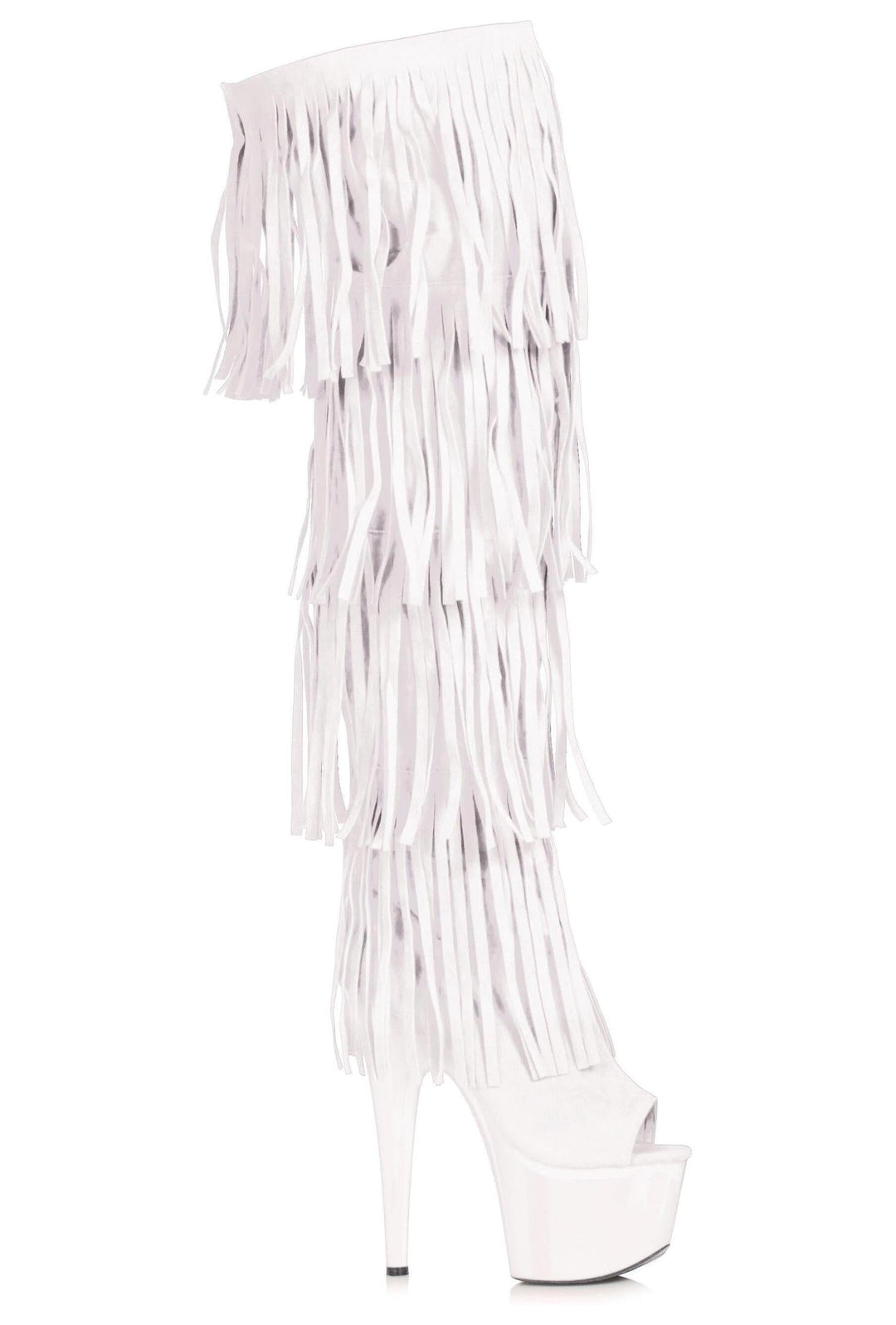 Ellie Shoes Ellie 709 SEQUOIA 7" Platform Thigh High Fringe Boot in White Faux Suede from SexyShoes.com
