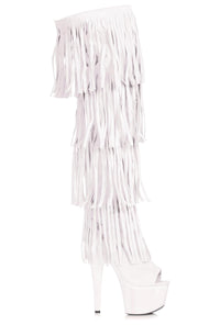 Ellie Shoes Ellie 709 SEQUOIA 7" Platform Thigh High Fringe Boot in White Faux Suede from SexyShoes.com