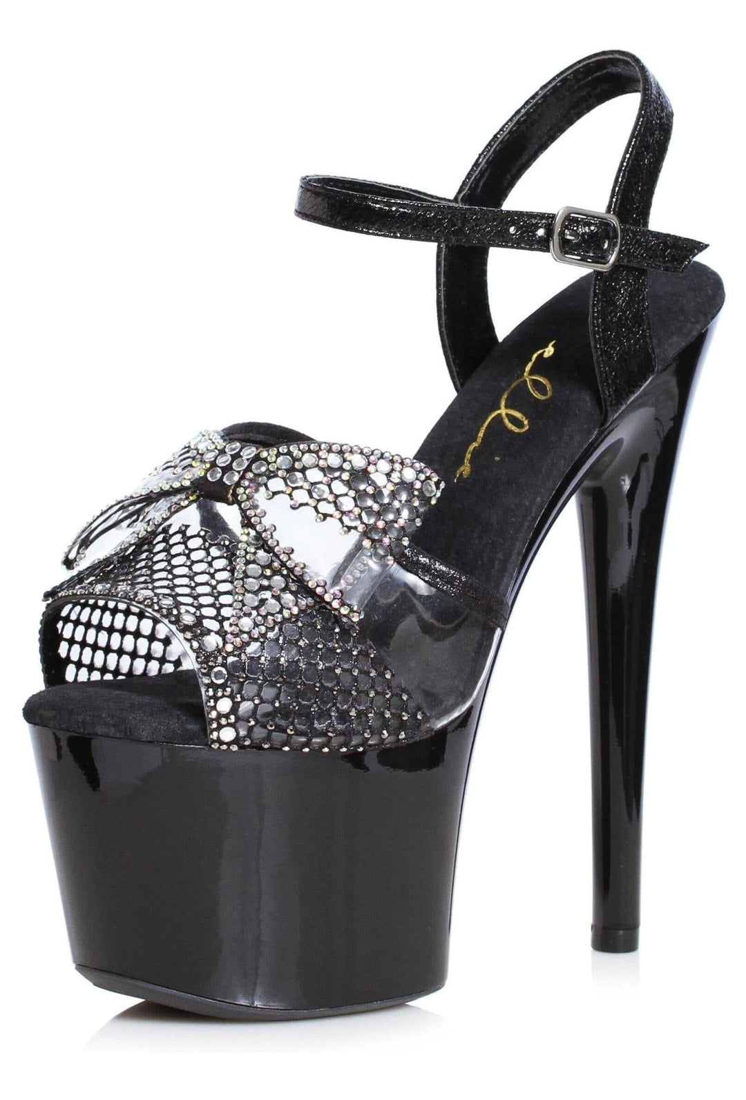 Ellie Shoes Ellie 709 VAMP 7" Rhinestone Bow Sandal in Black Faux Leather from SexyShoes.com