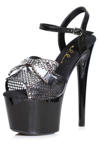 Ellie Shoes Ellie 709 VAMP 7" Rhinestone Bow Sandal in Black Faux Leather from SexyShoes.com