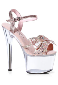 Ellie Shoes Ellie 709 VAMP 7" Rhinestone Bow Sandal in Pink Faux Leather from SexyShoes.com