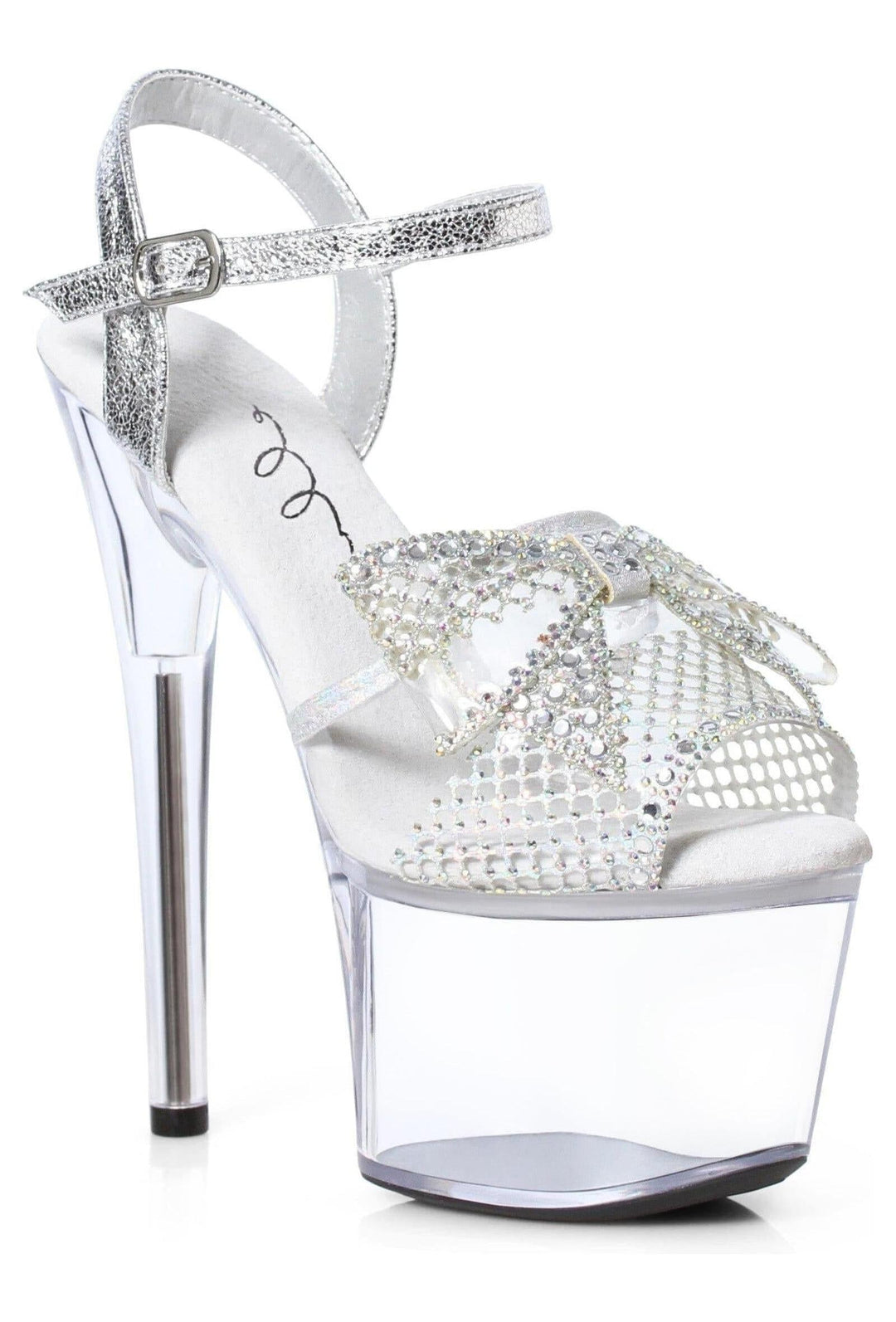 Ellie Shoes Ellie 709 VAMP 7" Rhinestone Bow Sandal in Silver Faux Leather from SexyShoes.com