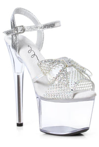 Ellie Shoes Ellie 709 VAMP 7" Rhinestone Bow Sandal in Silver Faux Leather from SexyShoes.com