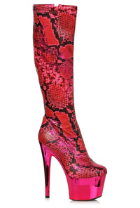 Ellie Shoes Ellie 709 VENOM 7" Snake Print Knee Boot in Fuchsia Faux Leather from SexyShoes.com