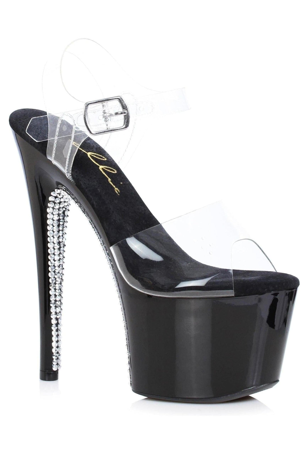 Ellie Shoes Ellie 709 VINE 7" Rhinestone Covered Platform Heel Sandal in Black Faux Leather from SexyShoes.com
