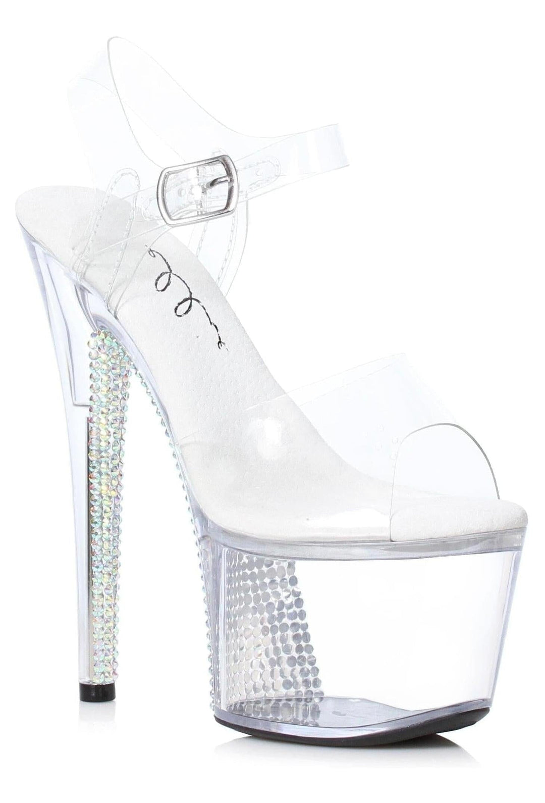 Ellie Shoes Ellie 709 VINE 7" Rhinestone Covered Platform Heel Sandal in Clear Faux Leather from SexyShoes.com