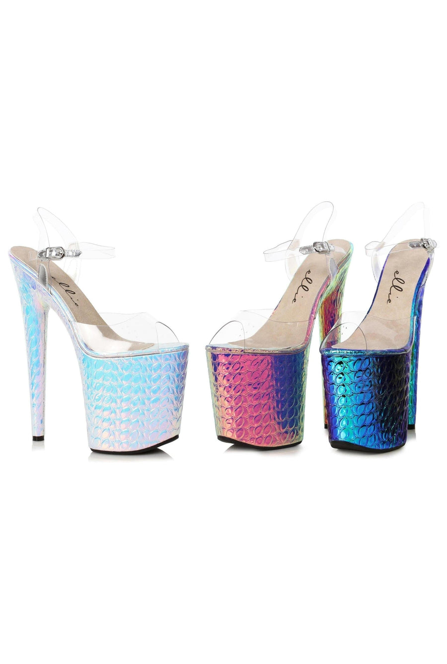 Ellie Shoes Ellie 850 SUGAR 8" Heel Hologram Sandal in Silver Faux Leather