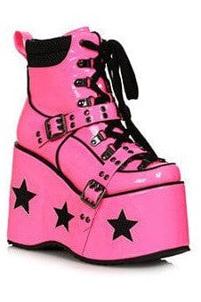 Ellie Shoes Ellie Shoes 500 SPACED Heel Platform Bootie with Star & Buckle Décor in Pink Faux Leather from SexyShoes.com