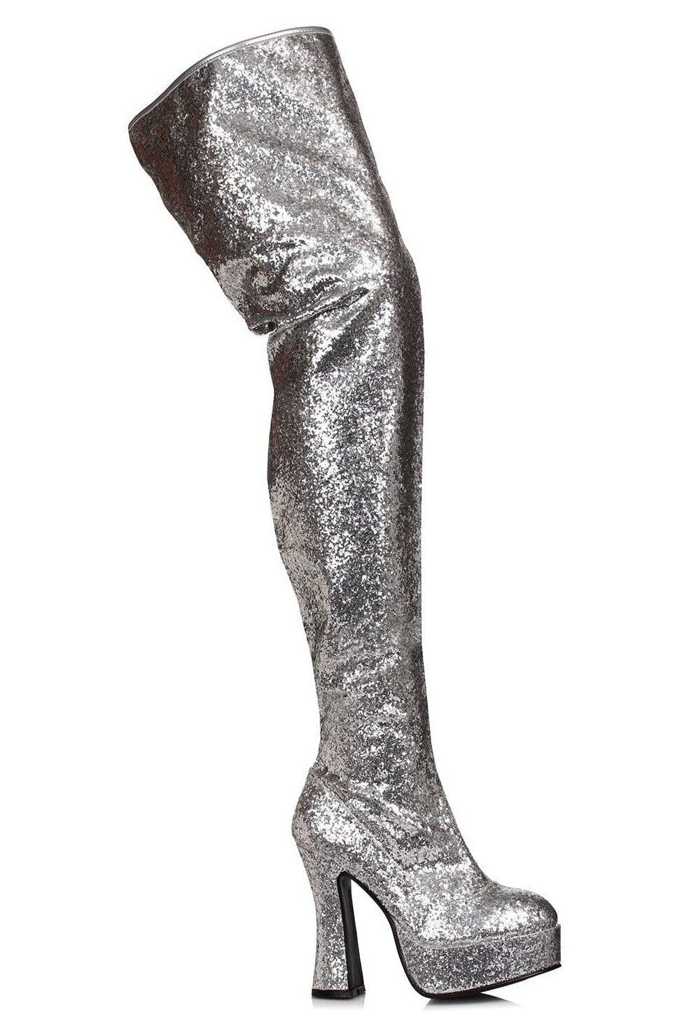 Ellie Shoes Ellie Shoes 557 BRIGHT Chunky Heel Women's Glitter Thigh High Boot in Silver Glitter from SexyShoes.com