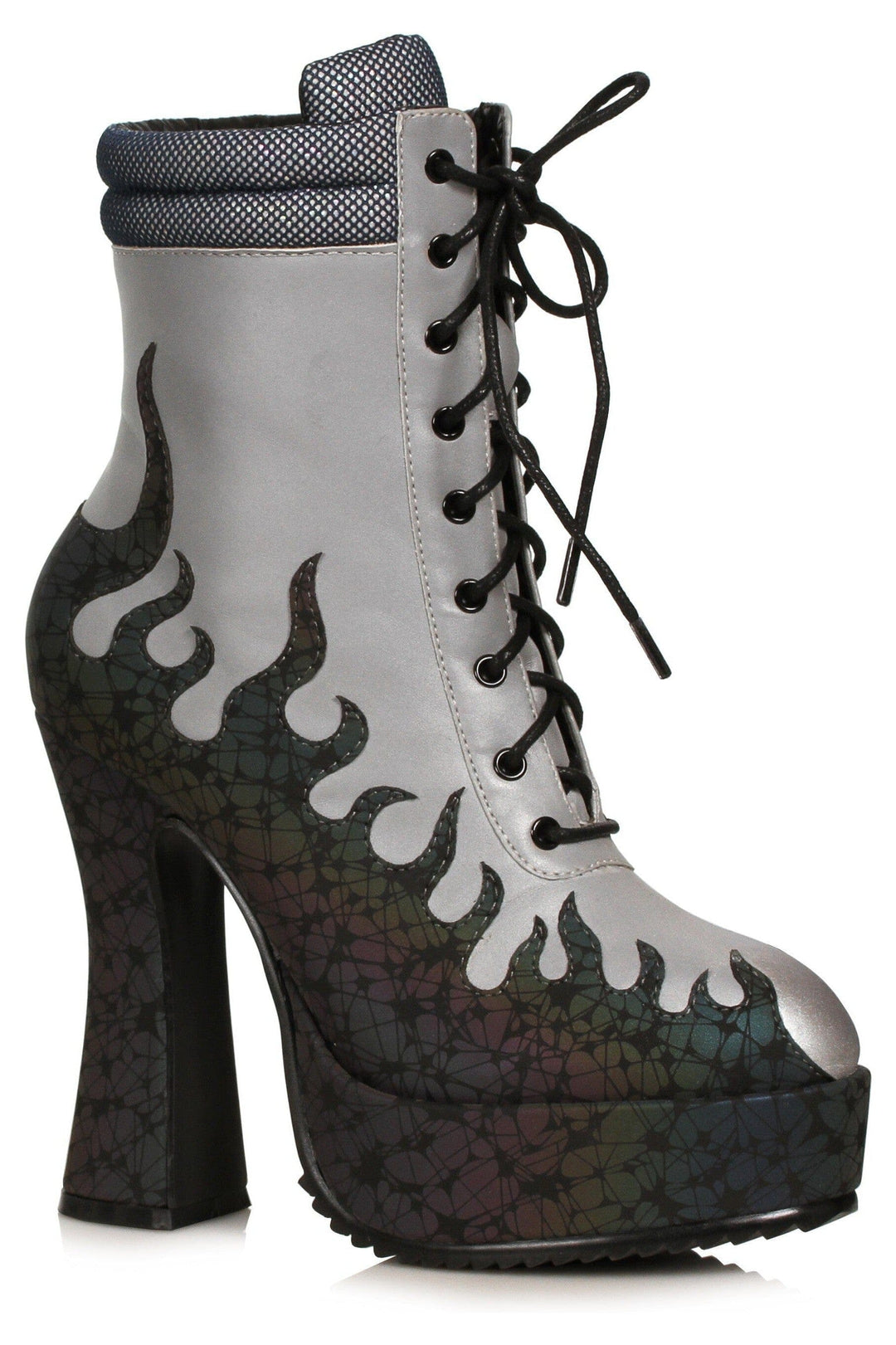 Ellie Shoes Ellie Shoes 557 FIRE Heel Women’s Ankle Boot with Flame in Black Faux Leather from SexyShoes.com
