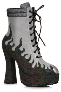 Ellie Shoes Ellie Shoes 557 FIRE Heel Women’s Ankle Boot with Flame in Black Faux Leather from SexyShoes.com