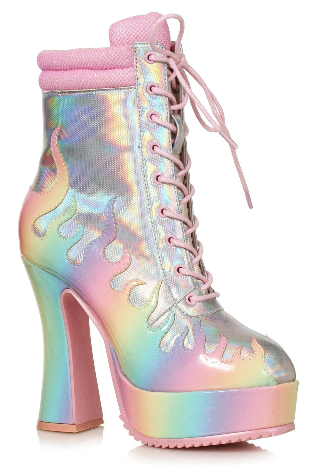 Ellie Shoes Ellie Shoes 557 FIRE Heel Women’s Ankle Boot with Flame in Pink Faux Leather from SexyShoes.com