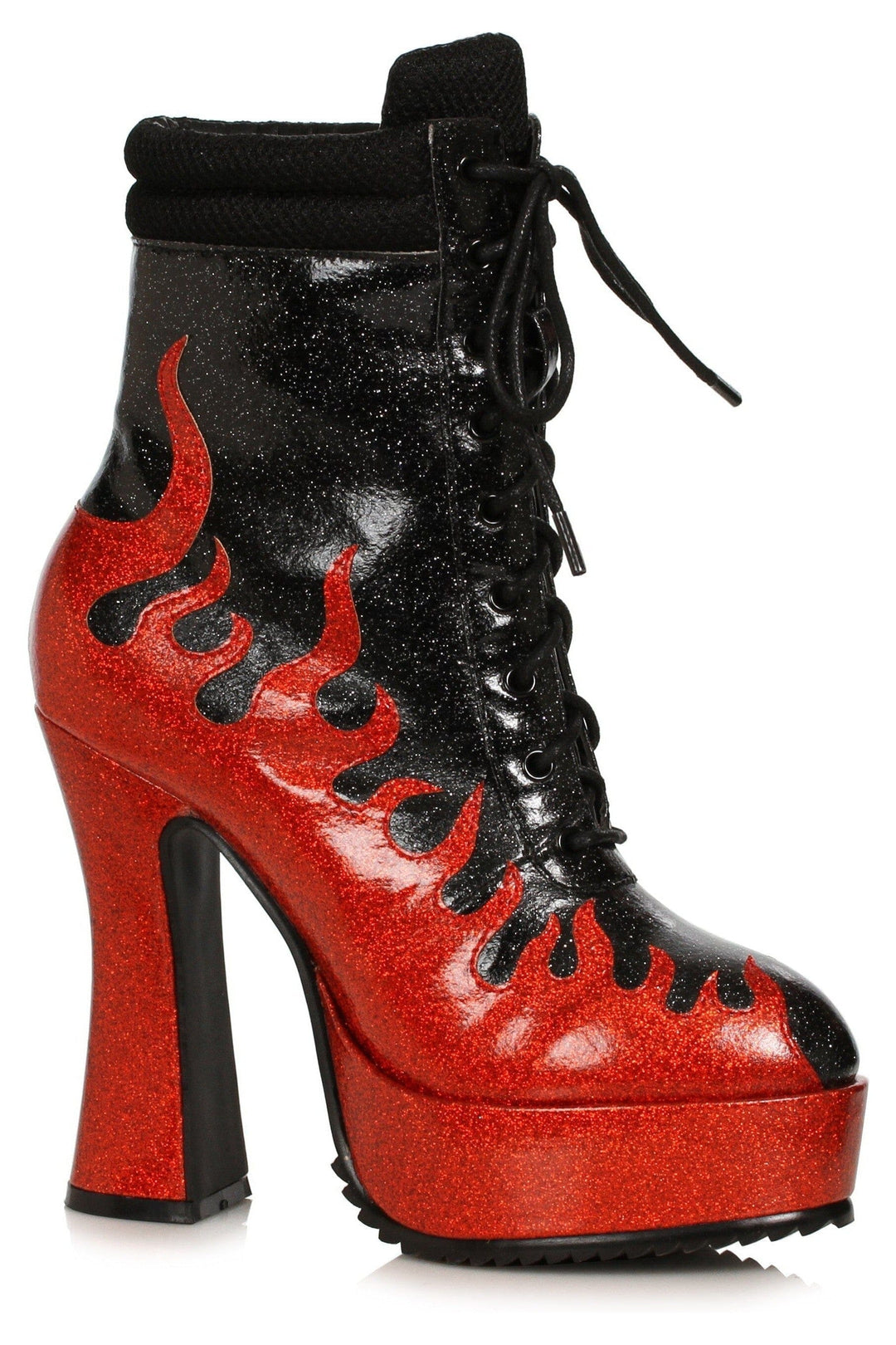 Ellie Shoes Ellie Shoes 557 FIRE Heel Women’s Ankle Boot with Flame in Red Faux Leather from SexyShoes.com