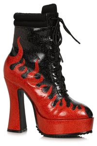 Ellie Shoes Ellie Shoes 557 FIRE Heel Women’s Ankle Boot with Flame in Red Faux Leather from SexyShoes.com