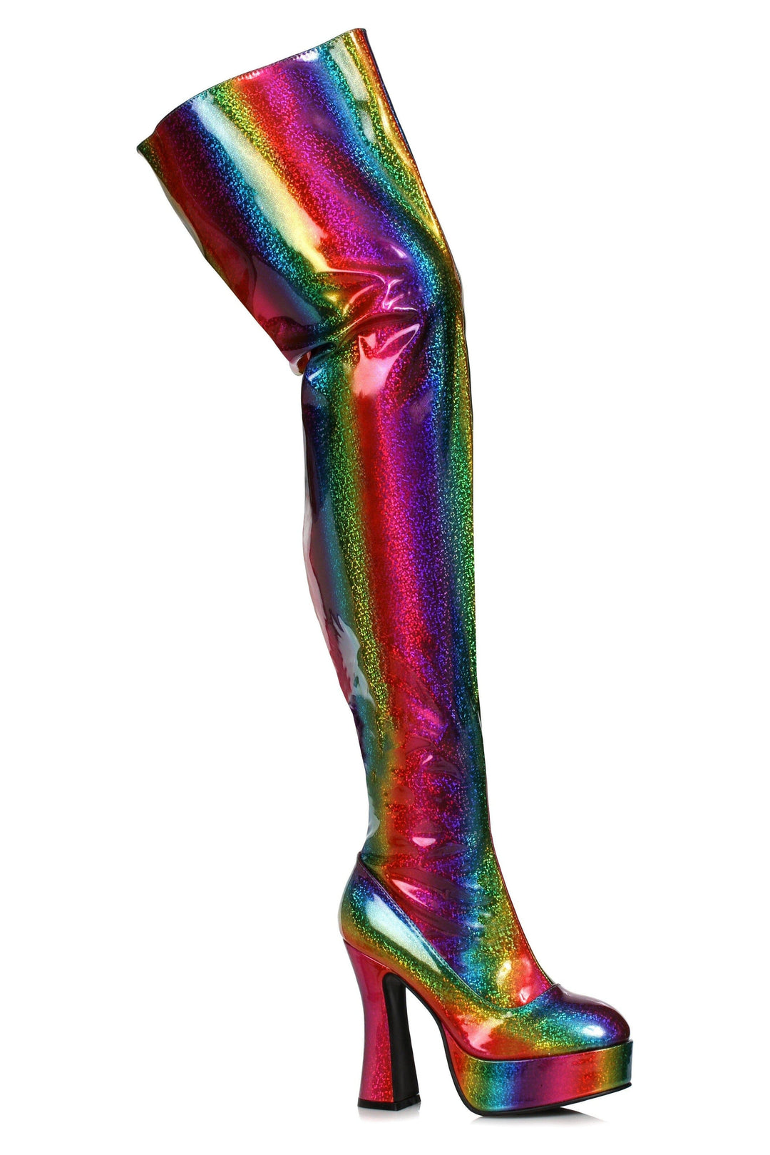 Ellie Shoes Ellie Shoes 557 RAYA Chunky Rainbow Thigh High Platform Boot in Rainbow Patent from SexyShoes.com