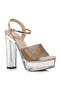 Ellie Shoes Ellie Shoes 675 LARISSA Chunky Rhinestone Sandal in Gold Faux Leather from SexyShoes.com