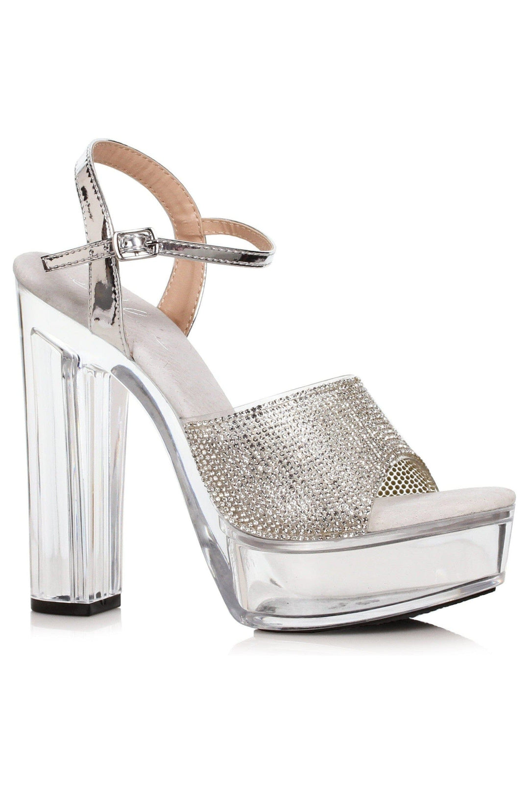 Ellie Shoes Ellie Shoes 675 LARISSA Chunky Rhinestone Sandal in Silver Faux Leather from SexyShoes.com