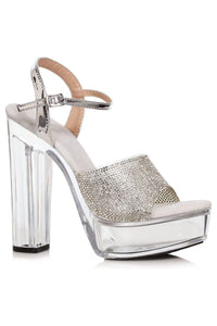Ellie Shoes Ellie Shoes 675 LARISSA Chunky Rhinestone Sandal in Silver Faux Leather from SexyShoes.com