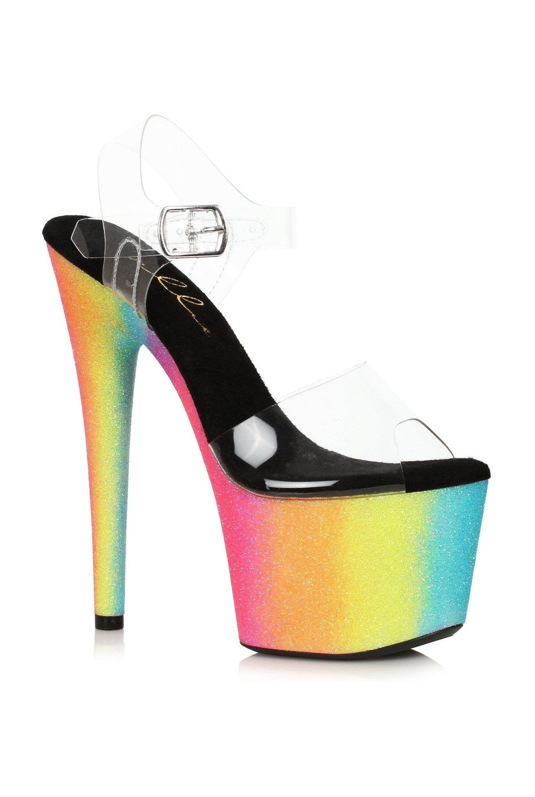 Ellie Shoes Ellie Shoes 709 CANDY Stiletto with Rainbow Glitter Platform in Clear Vinyl from SexyShoes.com