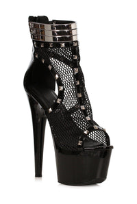 Ellie Shoes Ellie Shoes 709 FORGE Stiletto Boot with Fishnet & Stud Embellishments in Black Faux Leather from SexyShoes.com