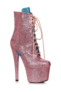 Ellie Shoes Ellie Shoes 709 TERESSA Stiletto Ankle Boot with Corset Detail in Pink Faux Leather from SexyShoes.com
