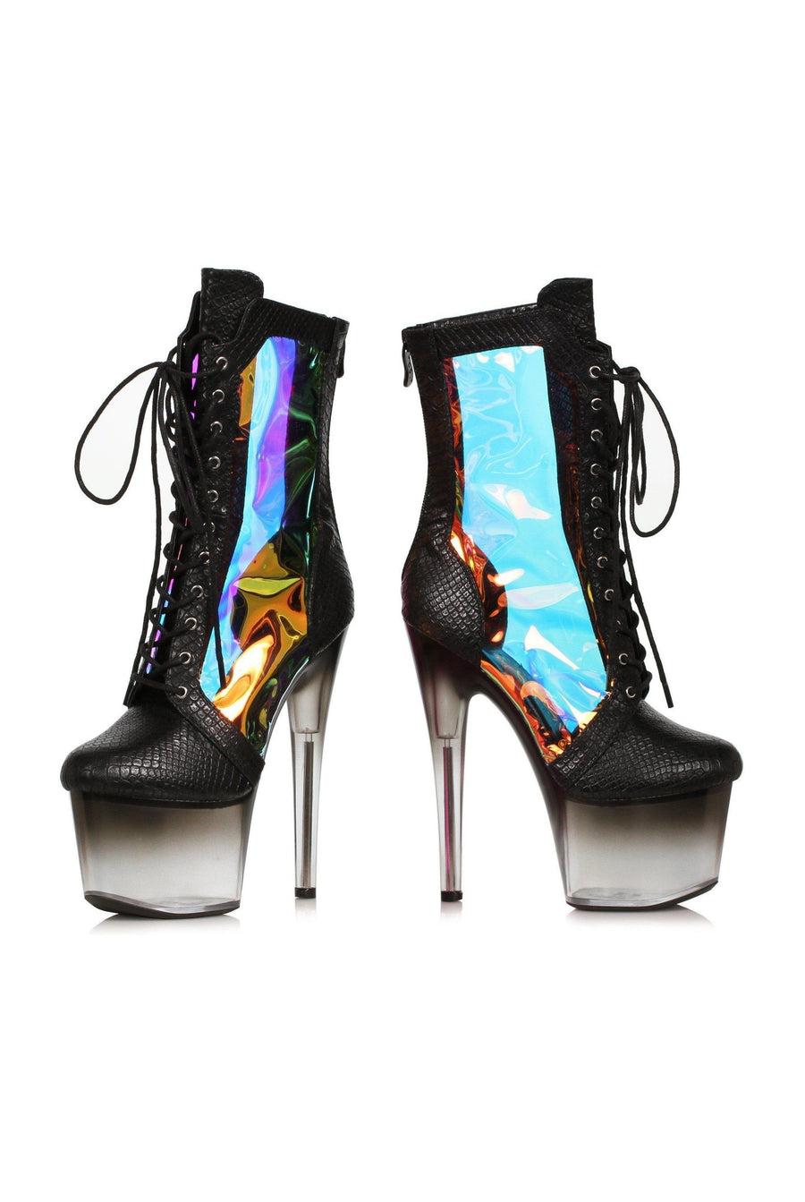 Ellie Shoes Ellie Shoes 709 TRACY Stiletto Hologram Ankle Bootie in Black Faux Leather