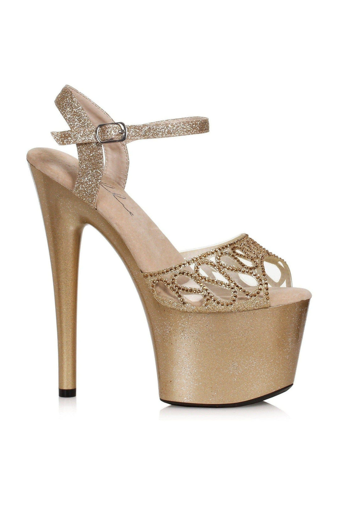 Ellie Shoes Ellie Shoes 709 UNITY Sandal with Rhinestone Embellishment in Gold Faux Leather from SexyShoes.com